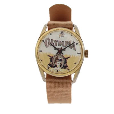 Reloj Pulsera Mecánico Vintage Basis Olympia Beer Para Hombre Tono Dorado Suizo Foto 1 de 4