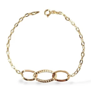 Femmes Bracelet en or Jaune 18 KT Avec Central à Trois Engrener Ovales Ondulées - Imagen 1 de 5