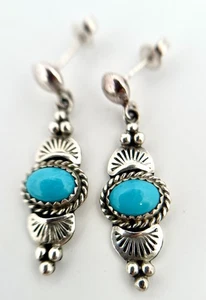 Navajo Michel Calladitto Turquoise Earrings 925 Sterling Silver - Picture 1 of 8