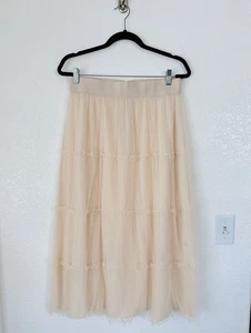 $228 Alice+Olivia Kenya Organza Lightweight Gathered Champagne Midi Skirt 10 - Picture 1 of 8