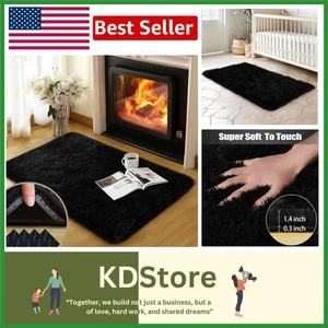 Black 2x3 ft Soft Shag Area Rug for Bedroom Living Room Kids Dorm Anti-Slip C... - Picture 1 of 9