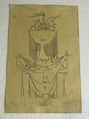Pintura WIFREDO LAM sobre papel antiguo firmada estampada vintage Foto 1 de 3