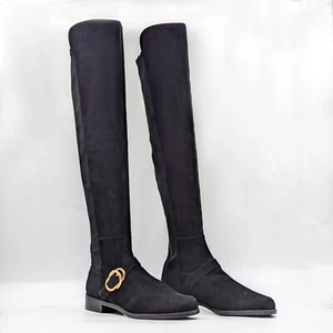 Botas Stuart Weitzman para mujer Stella 5050 negras de gamuza con hebilla sobre la rodilla talla 9 - Imagen 1 de 11