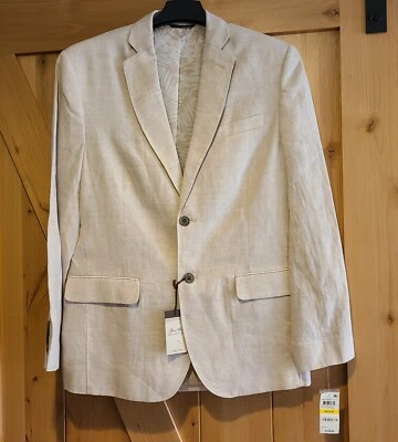 New! Tasso Elba Island Men M 39-41 Linen Two Button Blazer Jacket Beige Lined - Image 1 of 4