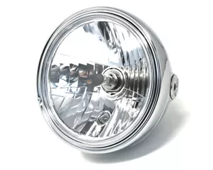 Motorbike Headlight 12V 55W CHROME Steel 8" Inch Retro Classic Old School Look - Picture 1 of 12