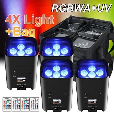 LED 6x18W RGBWA+UV Battery Powered WIRELESS DMX Par Can DJ Uplighting Wash Light - Image 1 of 4