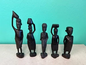 5 African Tribal Art Statues Ebony Wood Carved Figurine Sculptures Tanzania Lot - Picture 1 of 7