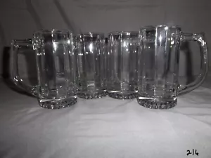 Set of 4 Paneled Clear Glass Coffee Cappuccino Beer Mugs 8oz - Picture 1 of 10