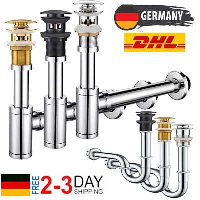 Siphon Waschbecken Edelstahl und Ablaufgarnitur POP UP mit Überlauf Messing DHL - Bild 1 von 4