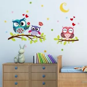 Owl Family Wall Stickers Living Room Home Decorations Kids Bedroom Posters 1PC - Picture 1 of 12