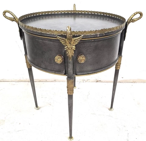 Vintage Trouvailles French Empire Metal Drum Tray Table Cover