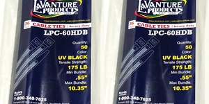 100 pz - Fascette zip per cavi metallici 36" pollici 175 libbre resistenti UV nero LPC-60HDB - Foto 1 di 8