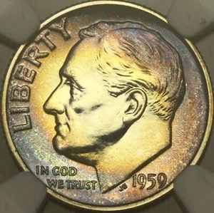 Toned NGC PF66 1959 Proof Roosevelt Dime 10c PQ Two Sided Blue Color PR66 Tough - Picture 1 of 4