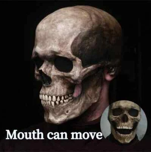 Halloween Latex Skull Mask Full Head Helmet Movable Jaw Horror Party Pro Scary - Picture 1 of 14
