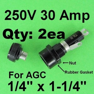 2ea Bussmann HKP Panel Mount 3AG AGC Buss Cartridge Fuse Holder 12V Volt 30A Amp - Picture 1 of 5