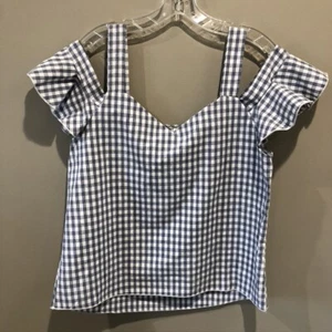 New Mode US NWT Gingham Check Blue/White Top Size Lg (E1566) - Picture 1 of 6