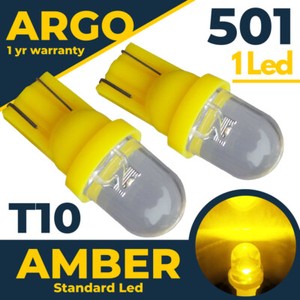 501 LED Amber Orange T10 W5w Wedge No Cap Side Indicator Repeater Bulbs