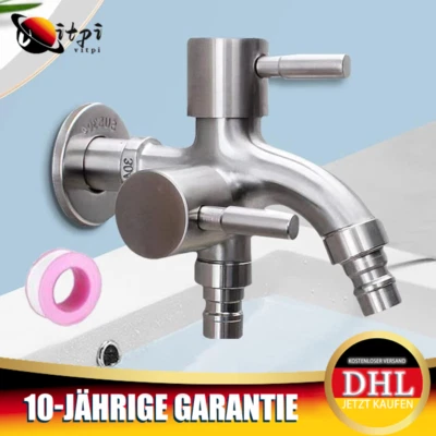 Doppel Wasserhahn Auslaufhahn Garten Doppelter Auslauf Doppelventil Zapfhahn DHL - Bild 1 von 4