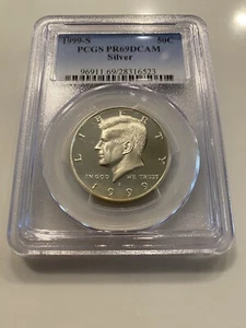 1999 S Kennedy argento mezzo dollaro PCGS PR69 DCAM - Foto 1 di 2