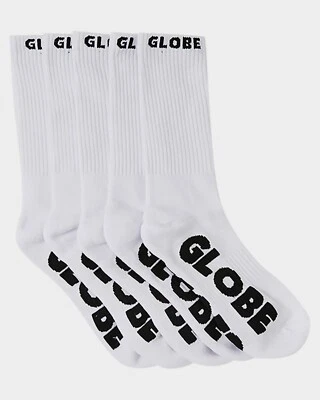 Paquete de 5 calcetines Globe Whiteout Crew blancos talla 7-11 Skateboard Sox Foto 1 de 4