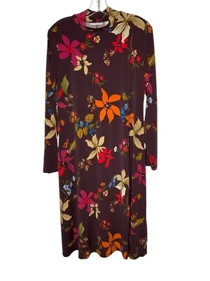 Susan Graver Liquid Knit A-Line Long-Sleeve Mock-Neck Dress Floral Medium New - Image 1 of 4