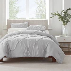 Serta Simply Clean Pleated 3-Piece Ultra Soft Solid Duvet Set, Gray, Full/Queen - Picture 1 of 5