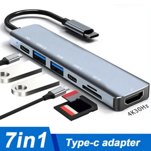7in1 Type C Hub USB 3.1 4K HDMI USB-C Adapter SD/TF for Macbook Pro Air iPad Pro - Picture 1 of 10