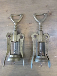 Lot of 2 - Vintage Solid Brass Winged Corkscrew Wine Bottle Opener MADE IN ITALY - Picture 1 of 9