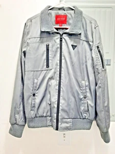 GUESS Herren Full Zip Grau Bomber Futuristischer Stil Jacke Größe Medium Bestickt - Bild 1 von 9