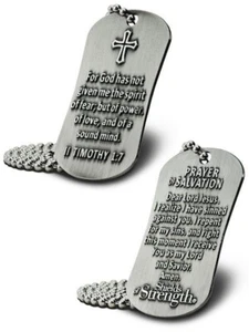 II Timothy 1:7-Antique Finish Dog Tag Necklace Shields of Strength - Picture 1 of 4