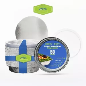 Urban Box Co 8” Round Aluminum Foil Pans, Disposable, 50 Pack with Clear Lid - Picture 1 of 5