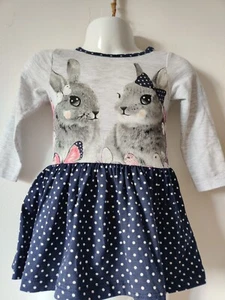 NEW PINK DRESS SIZE 6 MONTHS BLUE GREY COTTON - Picture 1 of 3