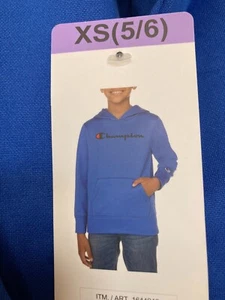 New WTag Champion Boy's Sweatshirt Pullover Hoodie, Size: XS(5/6), Blue - Picture 1 of 5