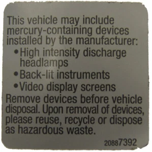 2009-2010 GM Mercury Disposal Warning Labels Engine Bay Decal 20887392 - Picture 1 of 1