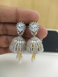Della Mamma Giorno Indiano Zirconi Collana Set Bollywood Etnico Placcato Argento - Picture 1 of 2