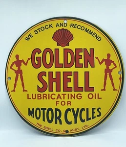 Golden Shell Motor Oil Motorcycle Stick Man Sign Cast Iron Signs New 36cm - Picture 1 of 2