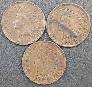 XF+ 1901 1902 1905 High Grade Full Liberty U.S. 1C Indian Head Cents Nice Coins - Picture 1 of 2