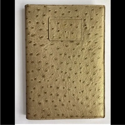 VINTAGE 90s FENDI VINI WINE TASTING NOTES JOURNAL GOLD NOTEBOOK OSTRICH LEATHER - Image 1 of 4