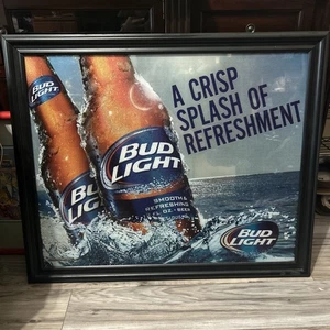 Bud Light Here We Go Mirror 34.5”X26.5” Budweiser-Man Cave-Beer TOP FRAME DAMAGE - Picture 1 of 6