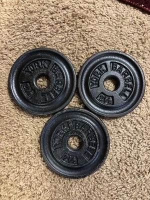 "Placas de peso vintage York Barbell (estilo Milo) 3 x 5 libras 1"" pesas" Foto 1 de 2