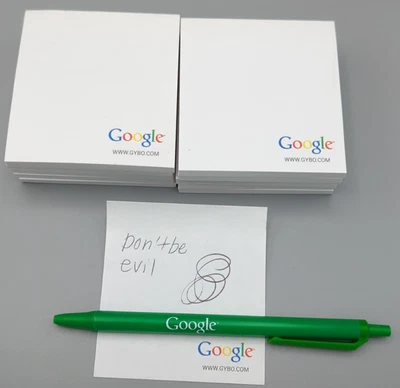 Google Advertising Green Ballpoint Pen & Sticky Note Pads Retro Serif Logo SWAG - Image 1 of 4