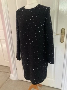 COS WINTER DRESS WOOL BLEND BLACK WITH WHITE POLKA DOTS LINED UK 10 APX EURO 38 - Picture 1 of 6