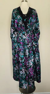 Amoureuse Übergröße 3X 30/32 lila türkis schwarz Blumen Kleid Morgenmantel Peignoir Set - Bild 1 von 23