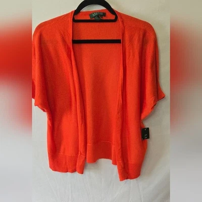 Nuevo con etiquetas Cárdigan Lauren Ralph Lauren 100% Seda Dolman Manga Corta Tumérica Naranja S Foto 1 de 4
