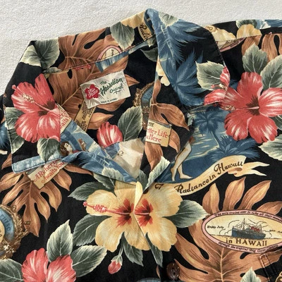 Hilo Hattie Men’s Large Black Floral Cruise Camp Hawaiian Button Up Shirt - Image 1 of 4