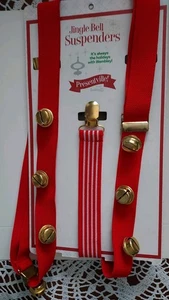 New Wembley Red White Striped Gold Tone Jingle Bell Suspenders Style #41WEN51018 - Picture 1 of 3