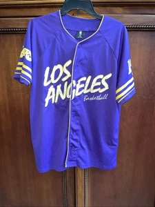 NBA LOS ANGELES LAKERS BUTTON UP Short Sleeve JERSEY - SIZE:Large, Embroidered - Picture 1 of 8