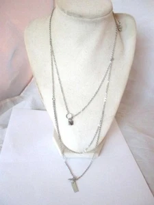 Tiered Silver Tone 3 Chain Necklace 20-28" Dainty Dangles Lobster Clasp - Picture 1 of 5