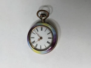 CS CO. Antique Swiss Silver PORCELAIN RAINBOW Ladies Pocket Watch RUNS AND STOPS - Bild 1 von 19
