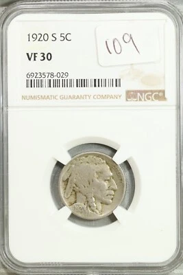 1920 S Buffalo Nickel 5c NGC VF 30 Very Fine #8-029 - Image 1 of 2